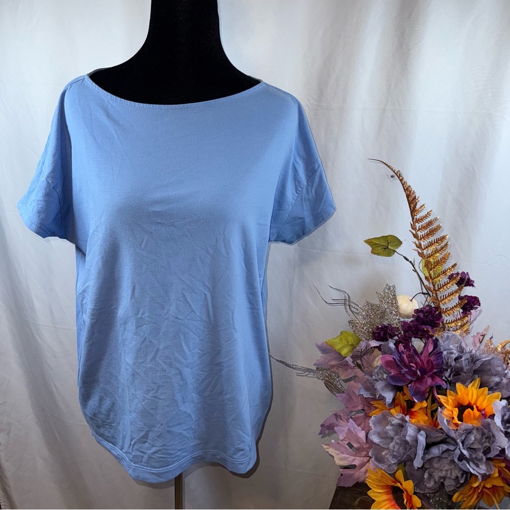 J.Jill Luxe Supima Blue Short Sleeve Tee Soft Stretch Casual Top M - Picture 1 of 6